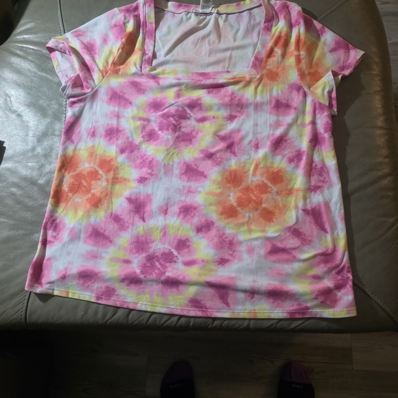 eye candy Tops - Eye candy Tie-Dye Scoop Tunic  Neck Top in Pink, Orange & Yellow
